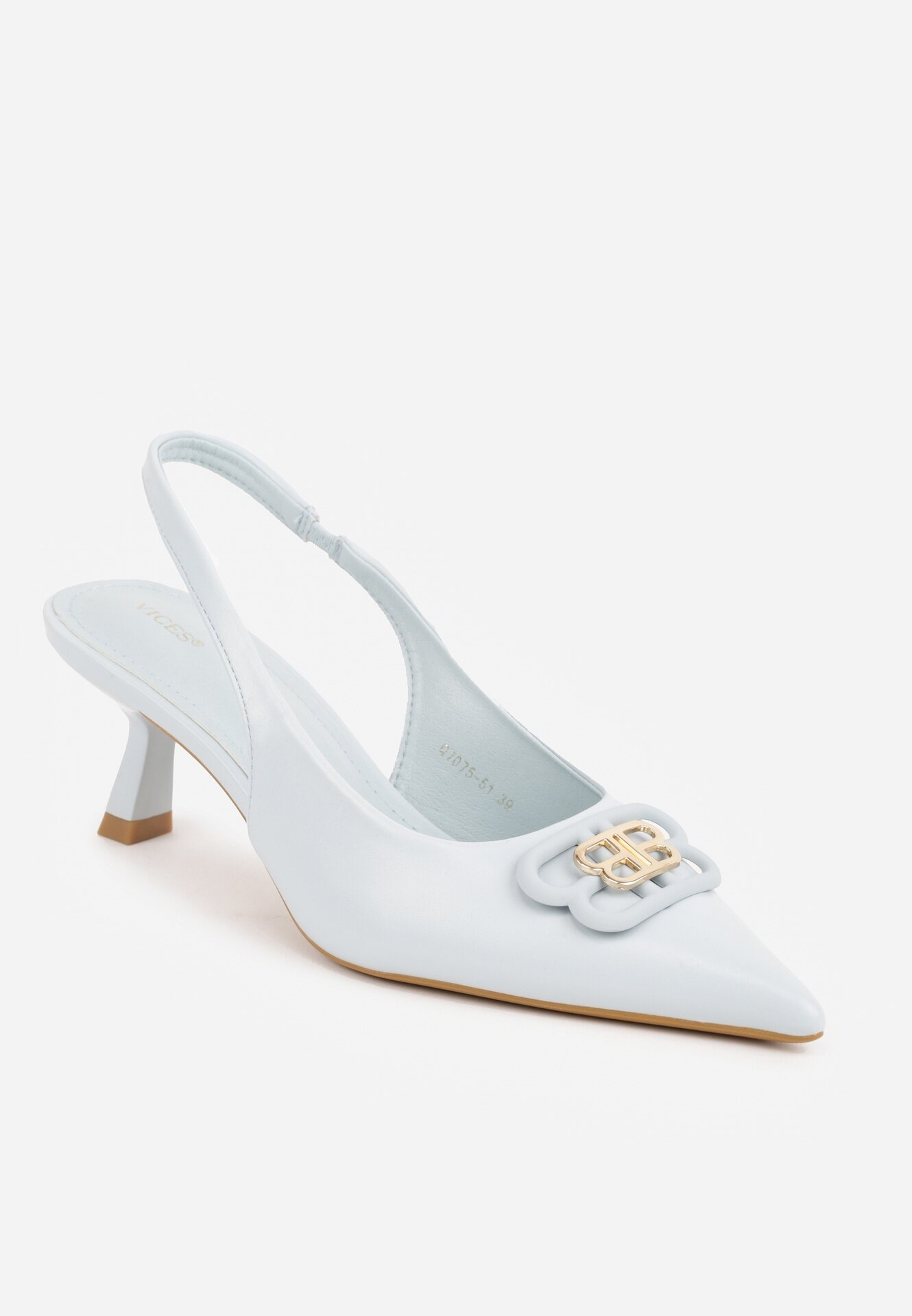 vices Sandale escarpen Albastre tip Slingback cu toc anță decorate cu aplicație metalică Lilarunea