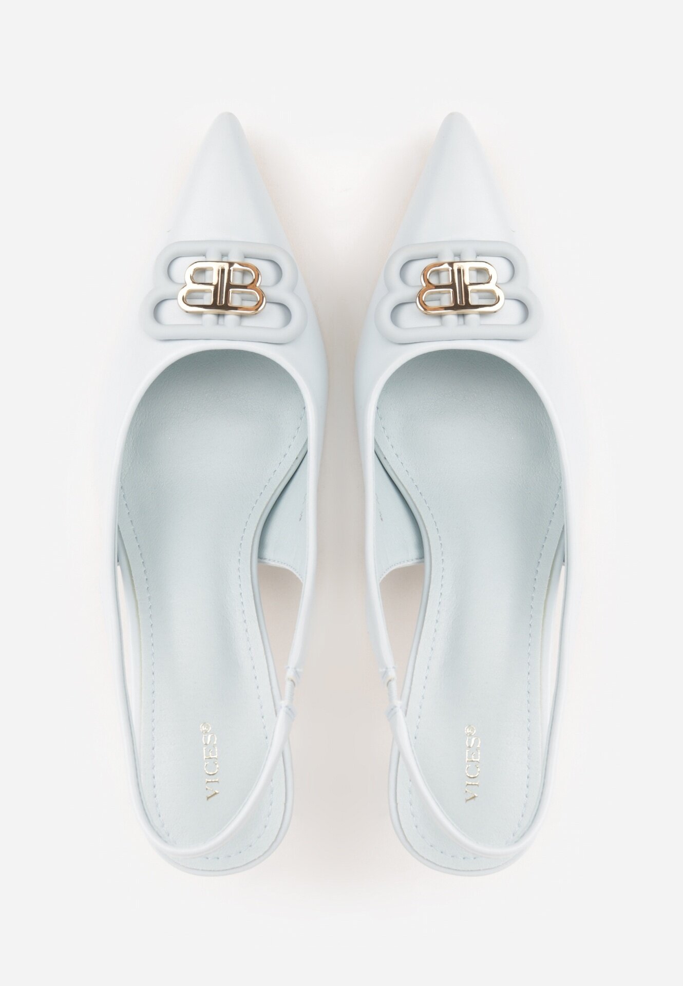 vices Sandale escarpen Albastre tip Slingback cu toc anță decorate cu aplicație metalică Lilarunea