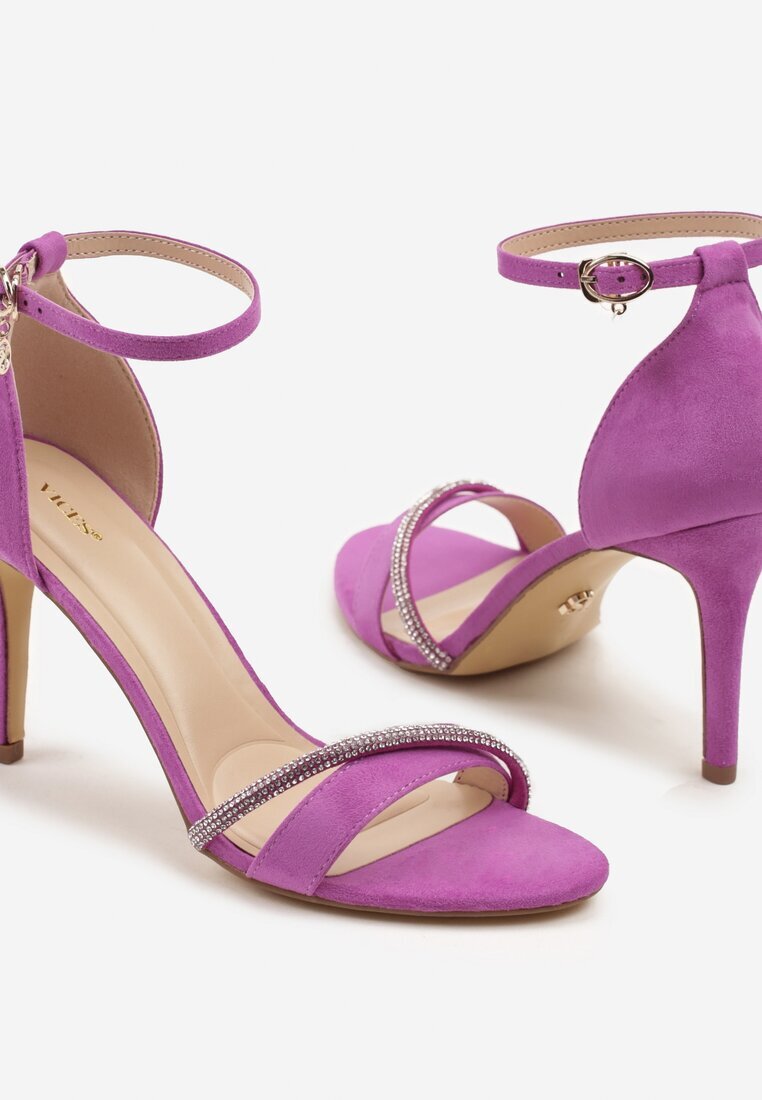 vices Sandale Fioletowe cu toc stiletto decorate cu baretă cu zirconii Linarunia