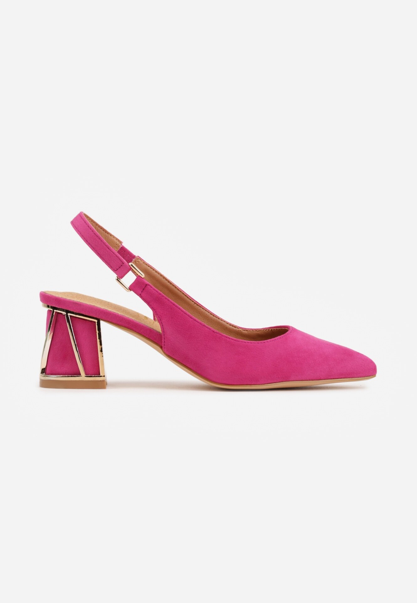 vices Sandale Fucsia cu toc gros cu branț din piele și inserție metalică Sesoria