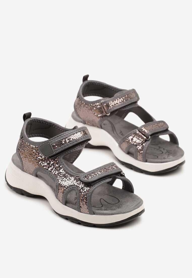 vices Sandale Gri Metalice în Stil Sportiv cu închidere Velcro Tanadoria