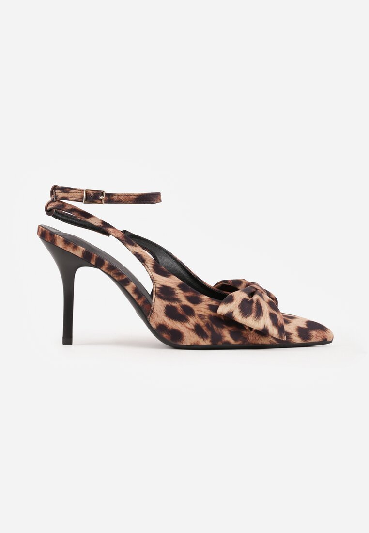 vices Sandale leopard cu toc stiletto cu fundă mare fără călcâi Velozia