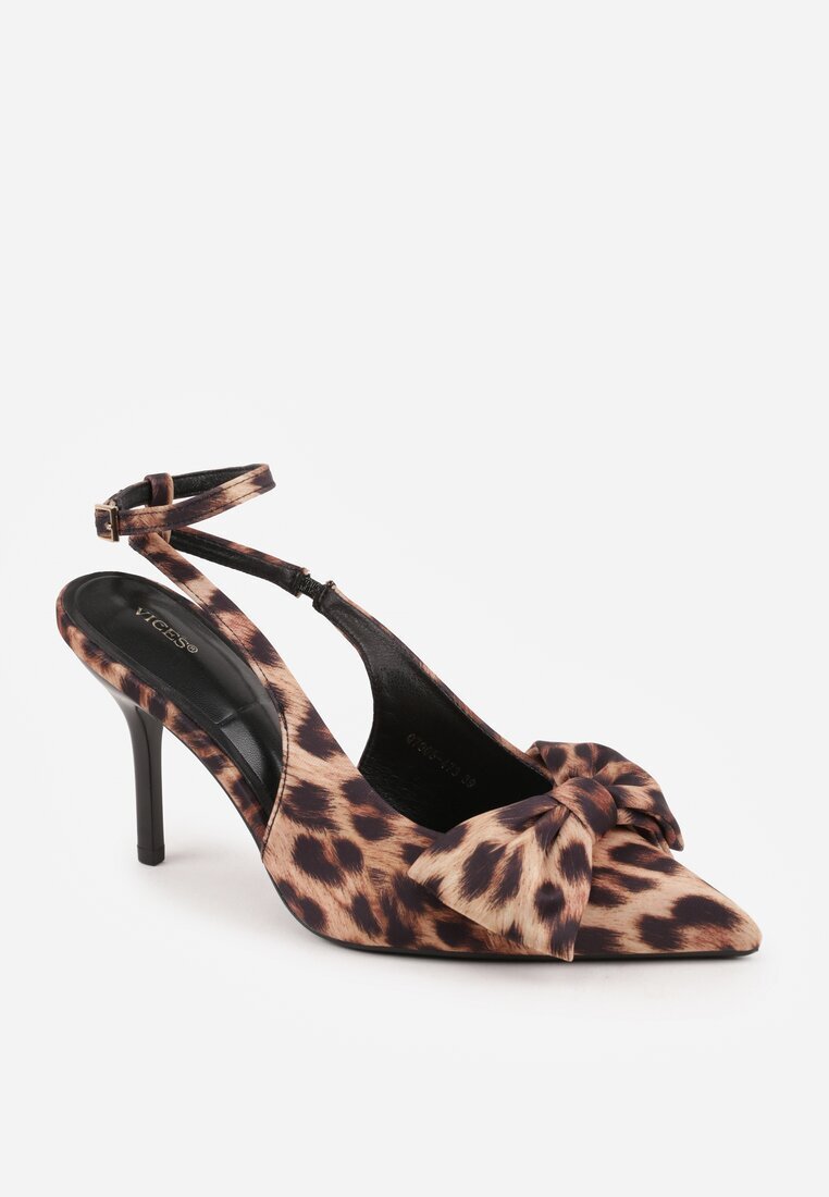 vices Sandale leopard cu toc stiletto cu fundă mare fără călcâi Velozia