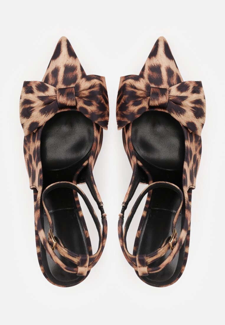 vices Sandale leopard cu toc stiletto cu fundă mare fără călcâi Velozia