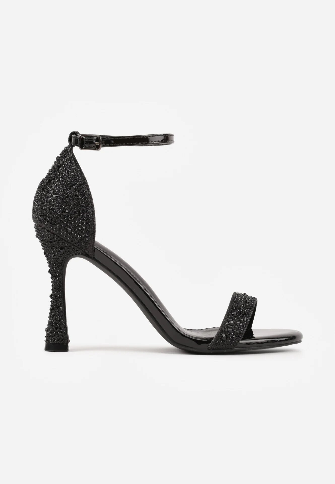 vices Sandale Negre Brocate pe toc clepsidră cu Zirconii Mici Isoldis