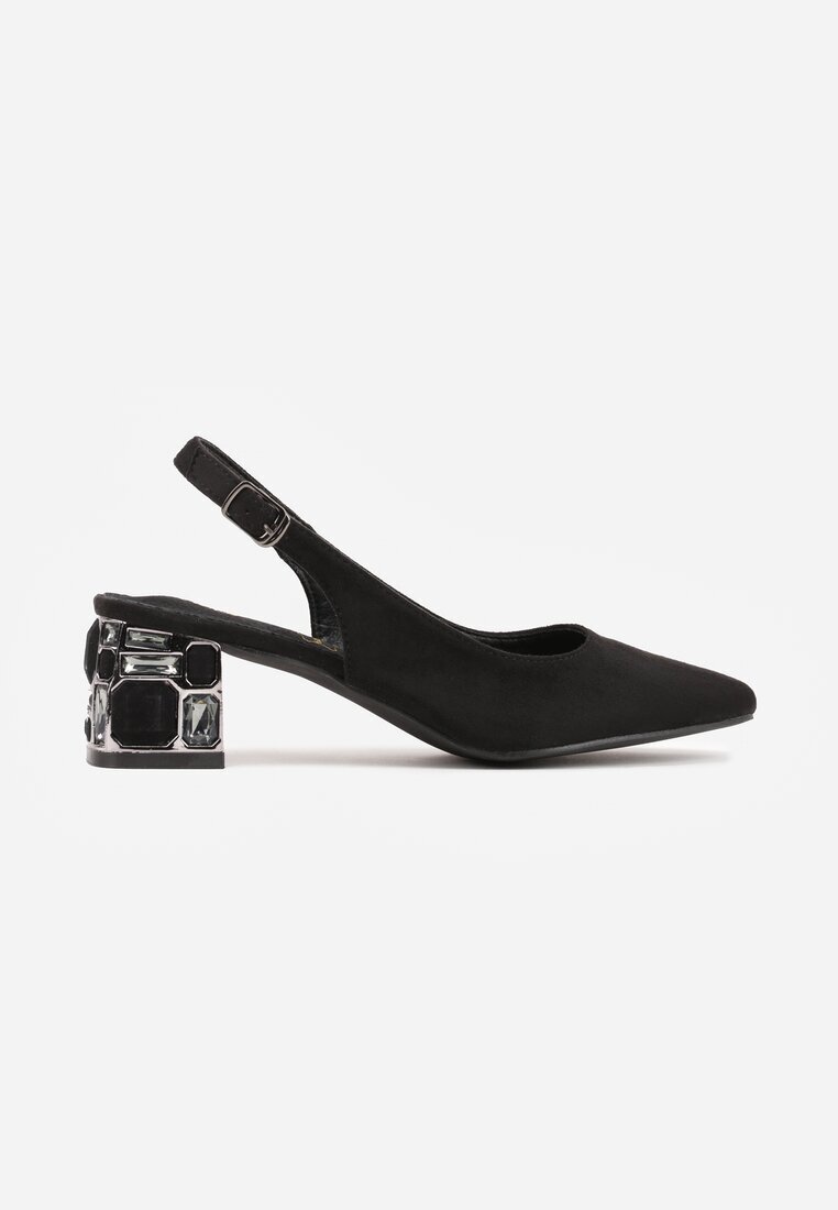vices Sandale Negre cu Toc Decorativ Tip Slingback cu Branț de Piele Eraliora