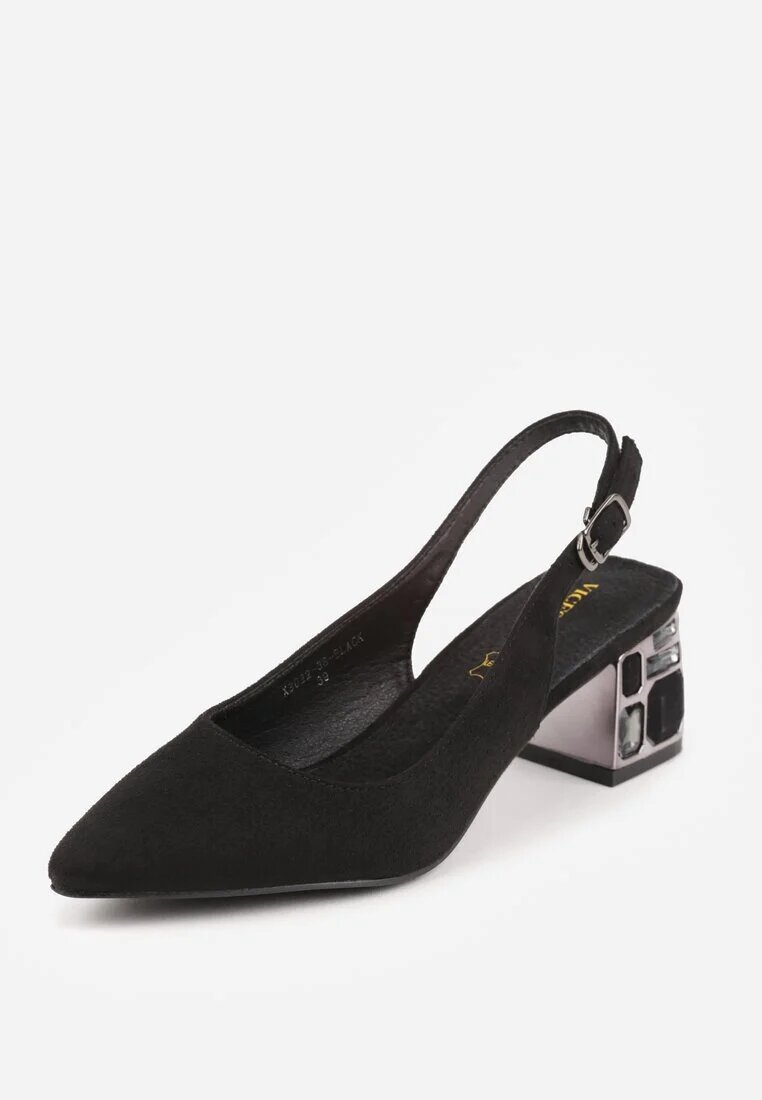 vices Sandale Negre cu Toc Decorativ Tip Slingback cu Branț de Piele Eraliora