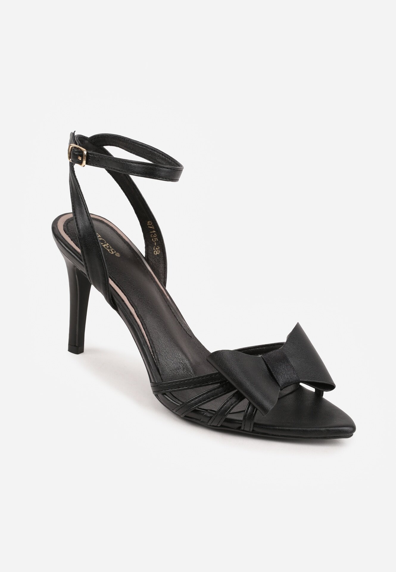 vices Sandale Negre cu toc stiletto Decorate în Față cu Fundiță Sparkle