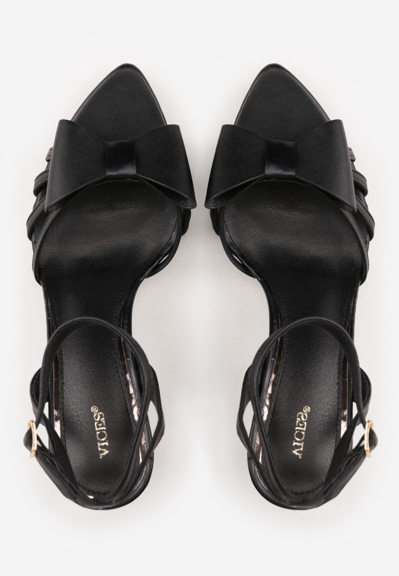 vices Sandale Negre cu toc stiletto Decorate în Față cu Fundiță Sparkle