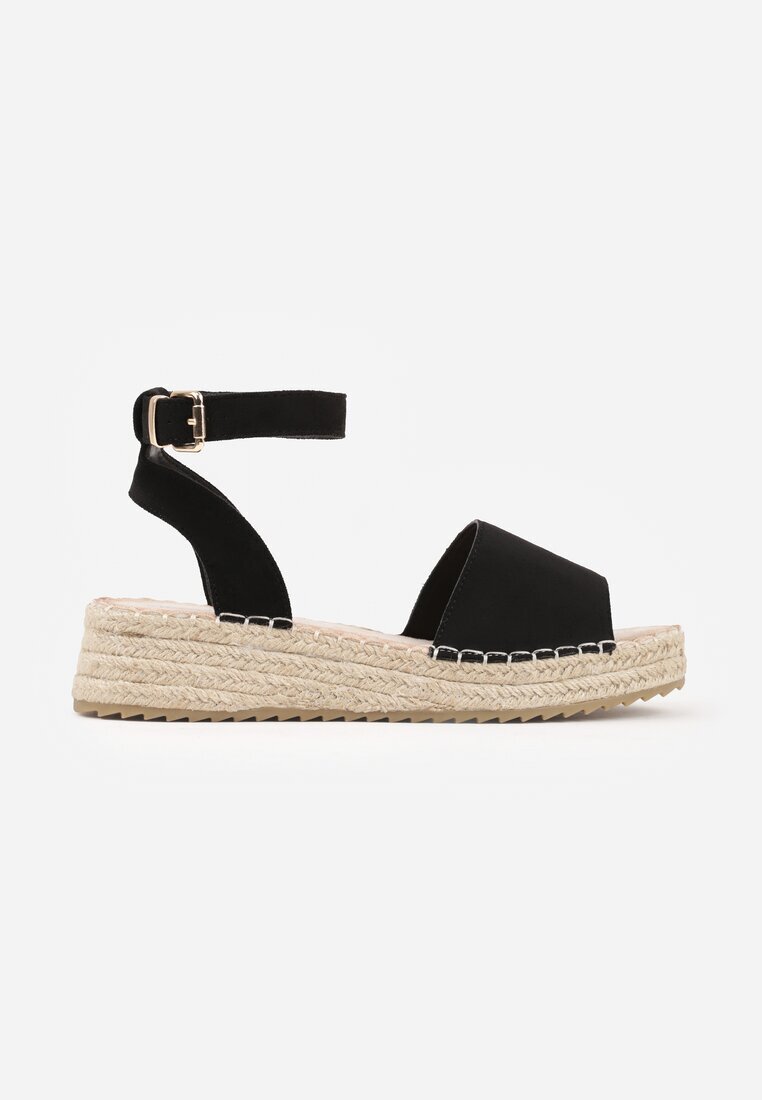 vices Sandale Negre din Imitatie de Piele Intoarsa cu Platforma Joasa Impletita Anameda