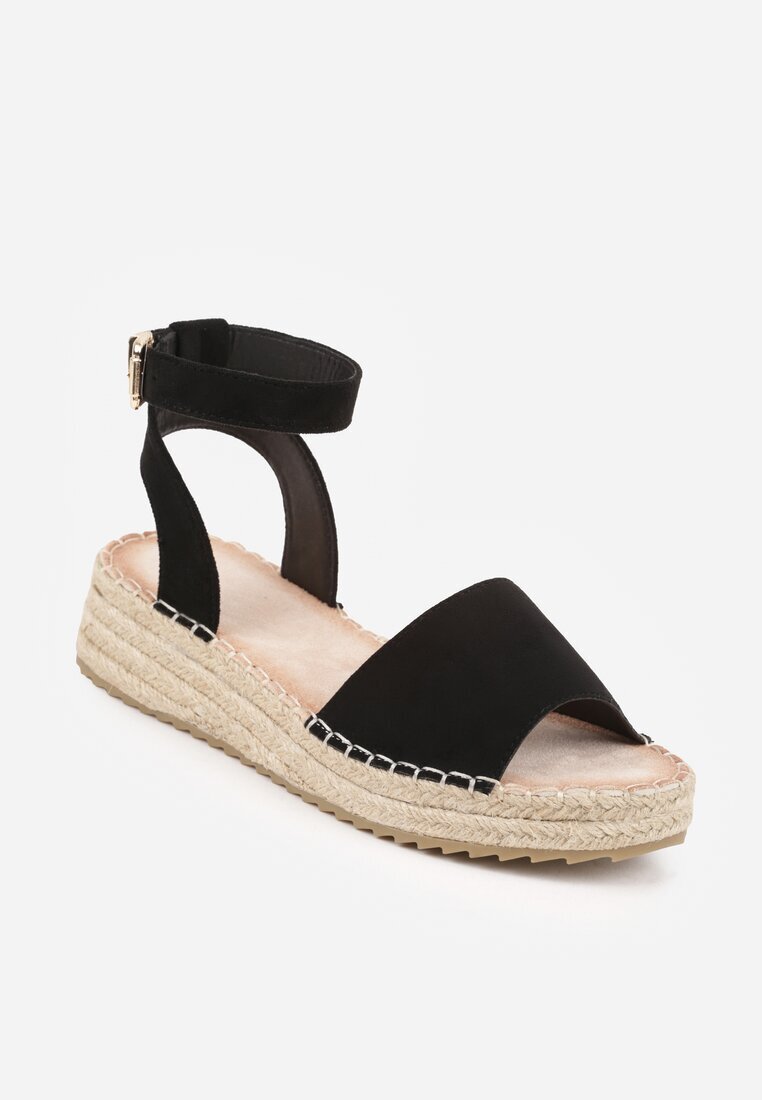 vices Sandale Negre din Imitatie de Piele Intoarsa cu Platforma Joasa Impletita Anameda