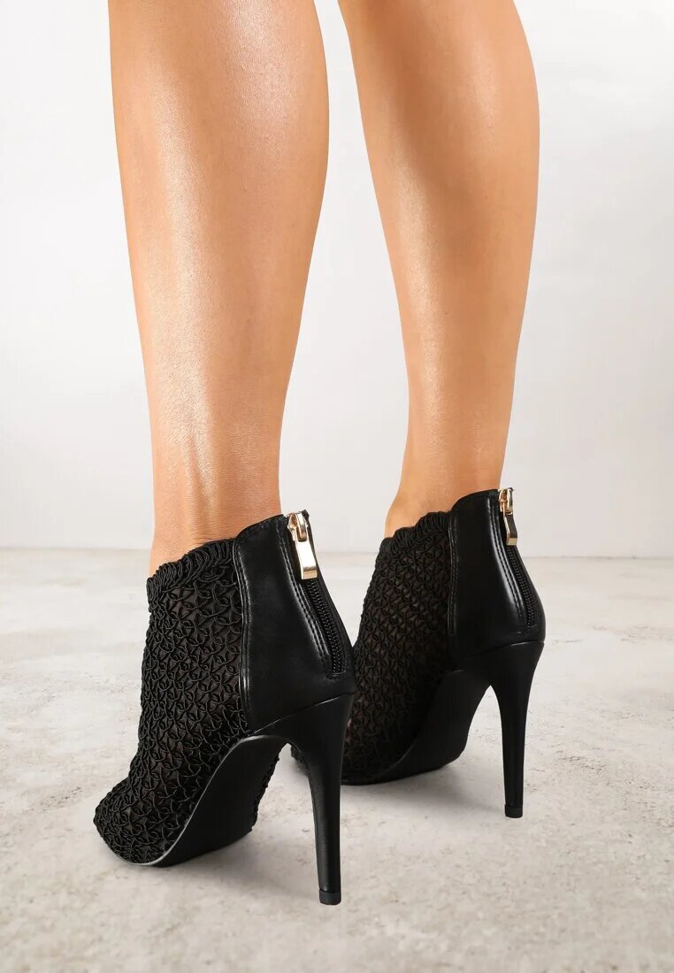 vices Sandale Negre Elegante Perforate cu toc stiletto Nelithin