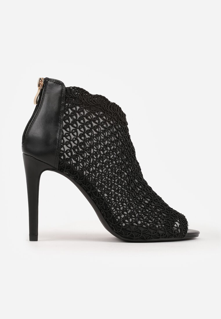 vices Sandale Negre Elegante Perforate cu toc stiletto Nelithin