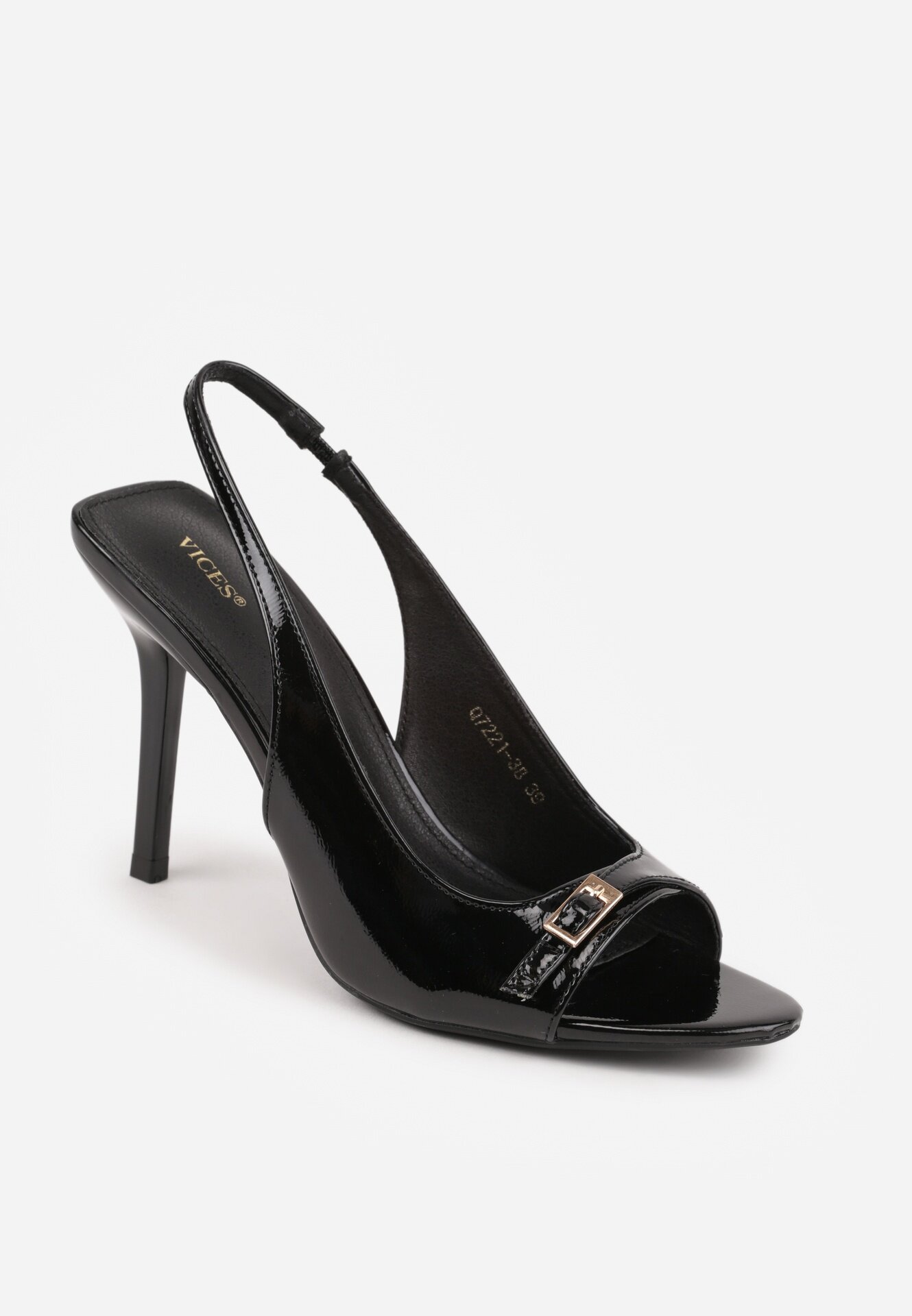 vices Sandale Negre Lăcuite cu toc cui Slingback cu cataramă metalică Armonia