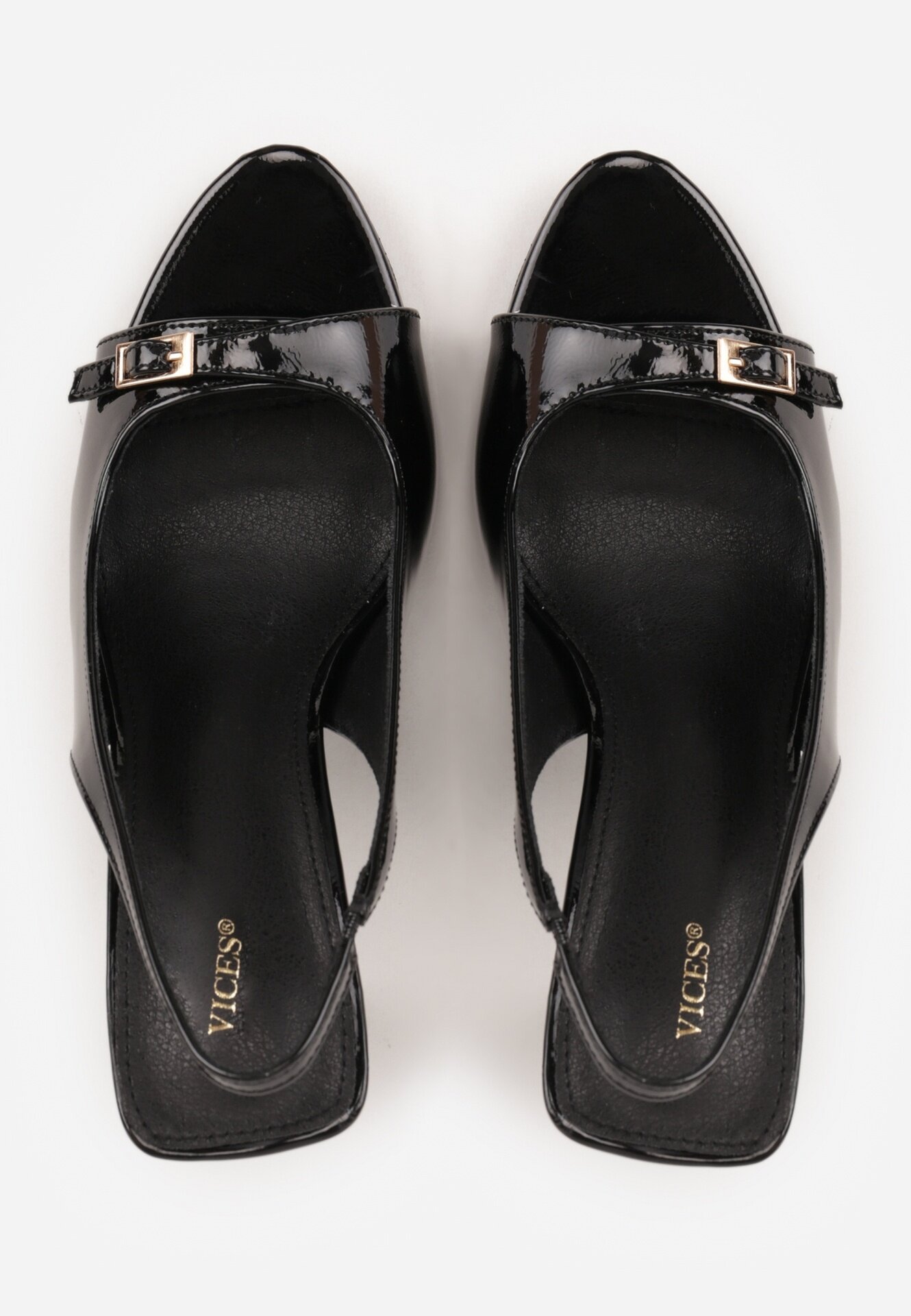 vices Sandale Negre Lăcuite cu toc cui Slingback cu cataramă metalică Armonia