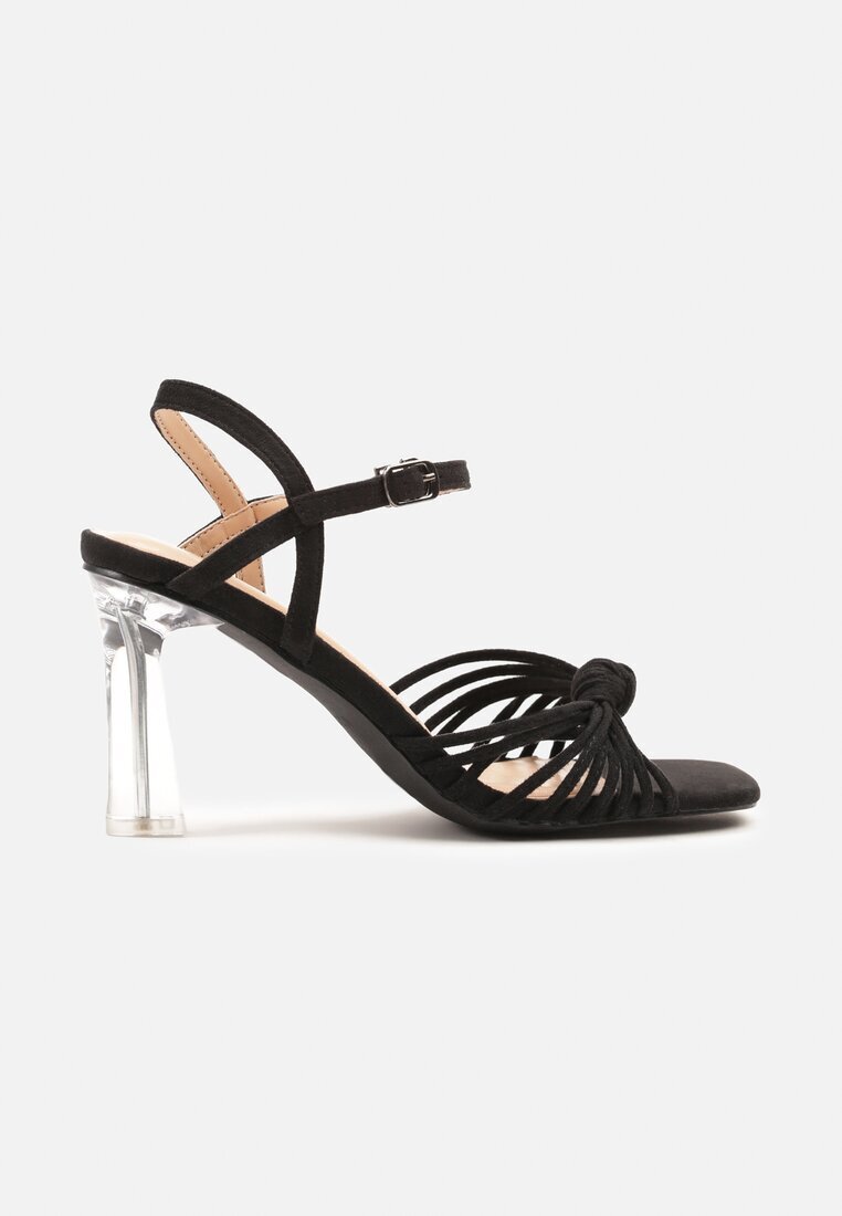 vices Sandale Negre pe Toc Transparent cu Nod Saradina