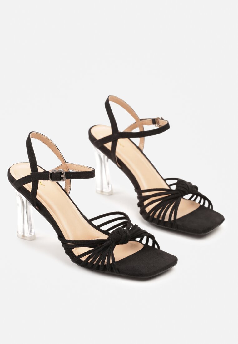 vices Sandale Negre pe Toc Transparent cu Nod Saradina