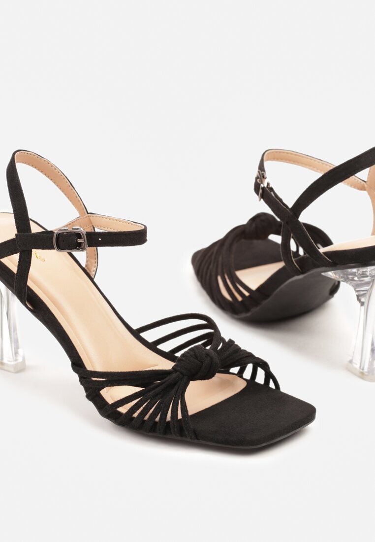 vices Sandale Negre pe Toc Transparent cu Nod Saradina