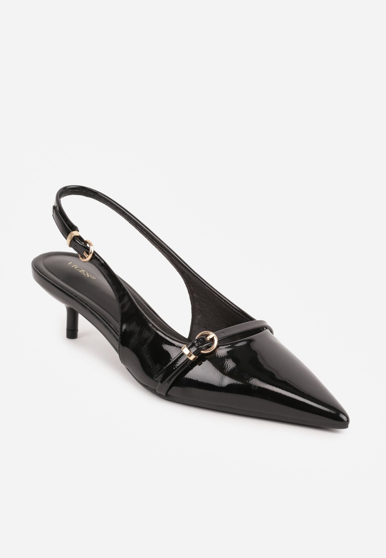 vices Sandale Negre Slingback cu toc cu baretă subțire pe vârf Elozira