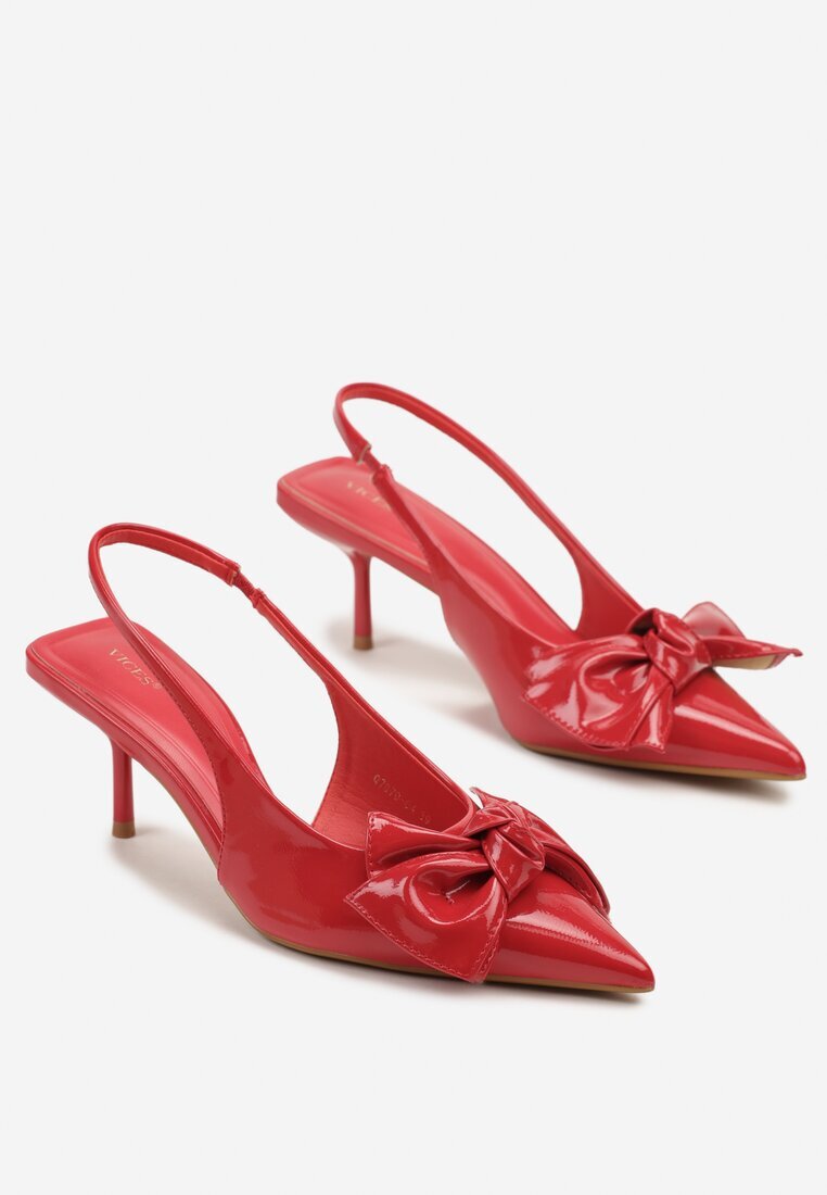 vices Sandale Roșii cu Toc Subțire Slingback Decorate cu Fundă Nilendria