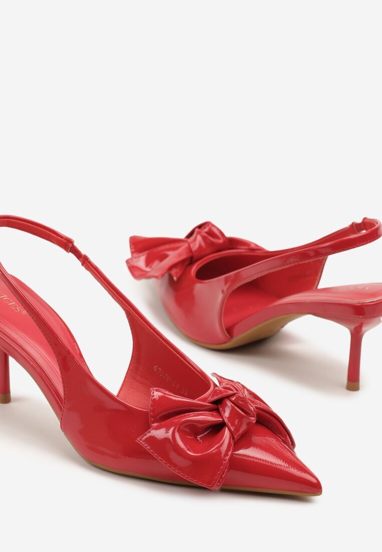 vices Sandale Roșii cu Toc Subțire Slingback Decorate cu Fundă Nilendria