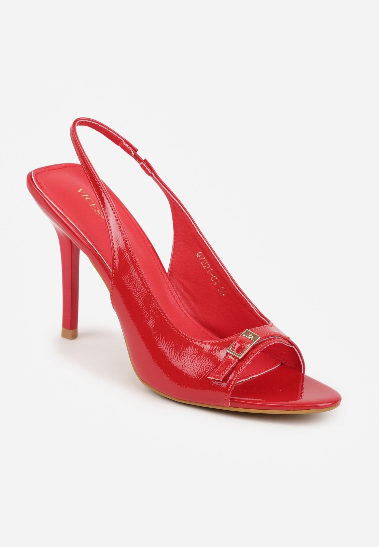 vices Sandale Roșii Lăcuite cu Toc Stiletto Slingback cu Cataramă Metalică Harmonia