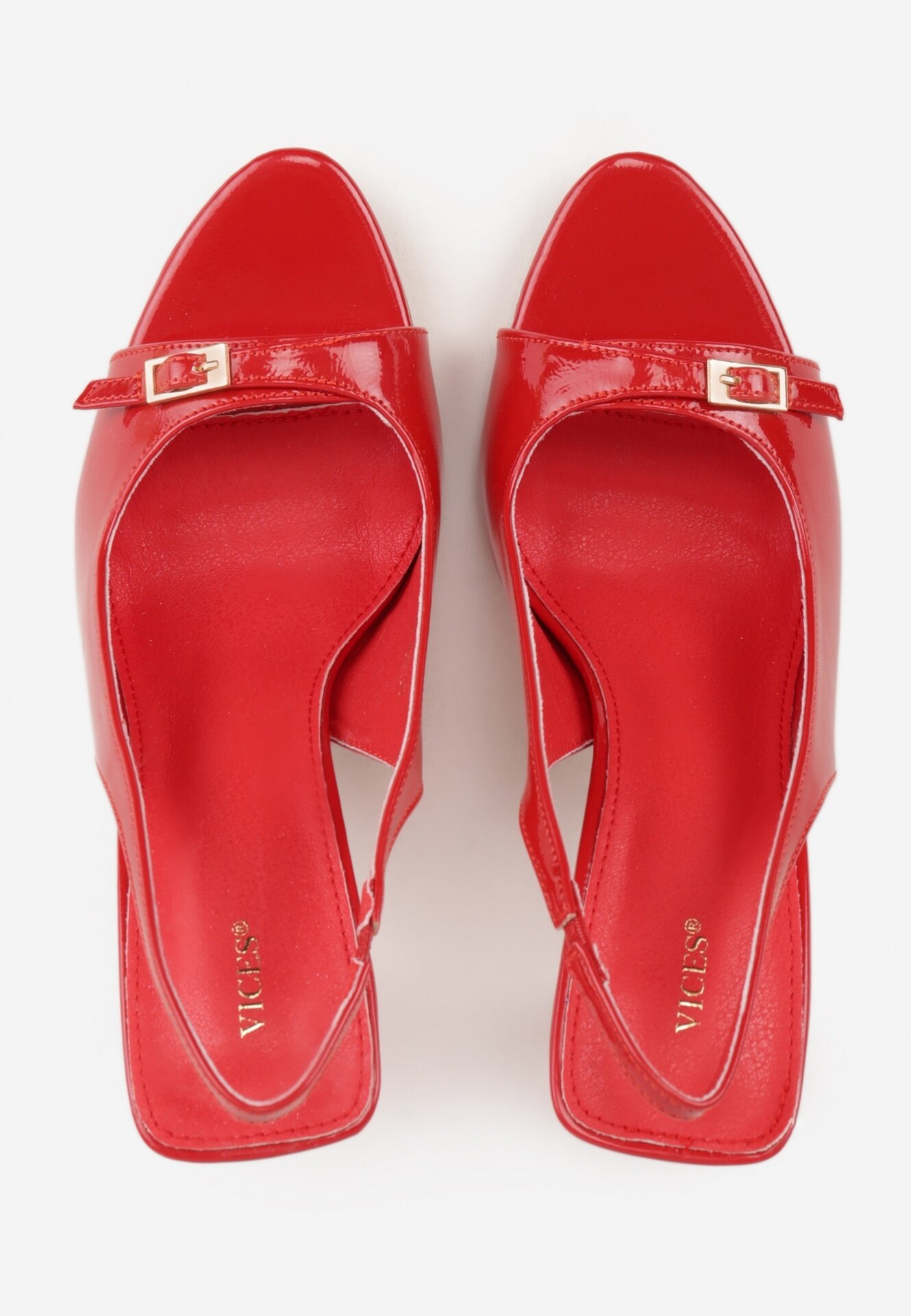 vices Sandale Roșii Lăcuite cu Toc Stiletto Slingback cu Cataramă Metalică Harmonia