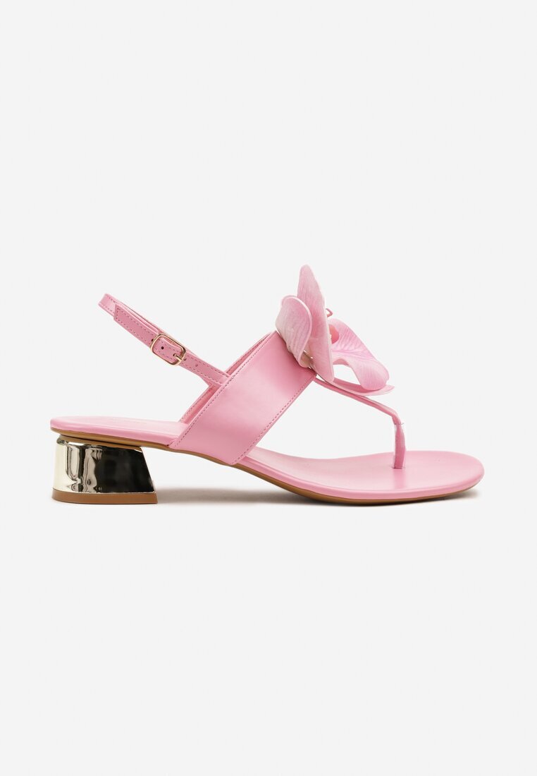 vices Sandale Roz în Stil de Papuci cu Toc Gros Mic cu Decorațiuni Florale Natrina