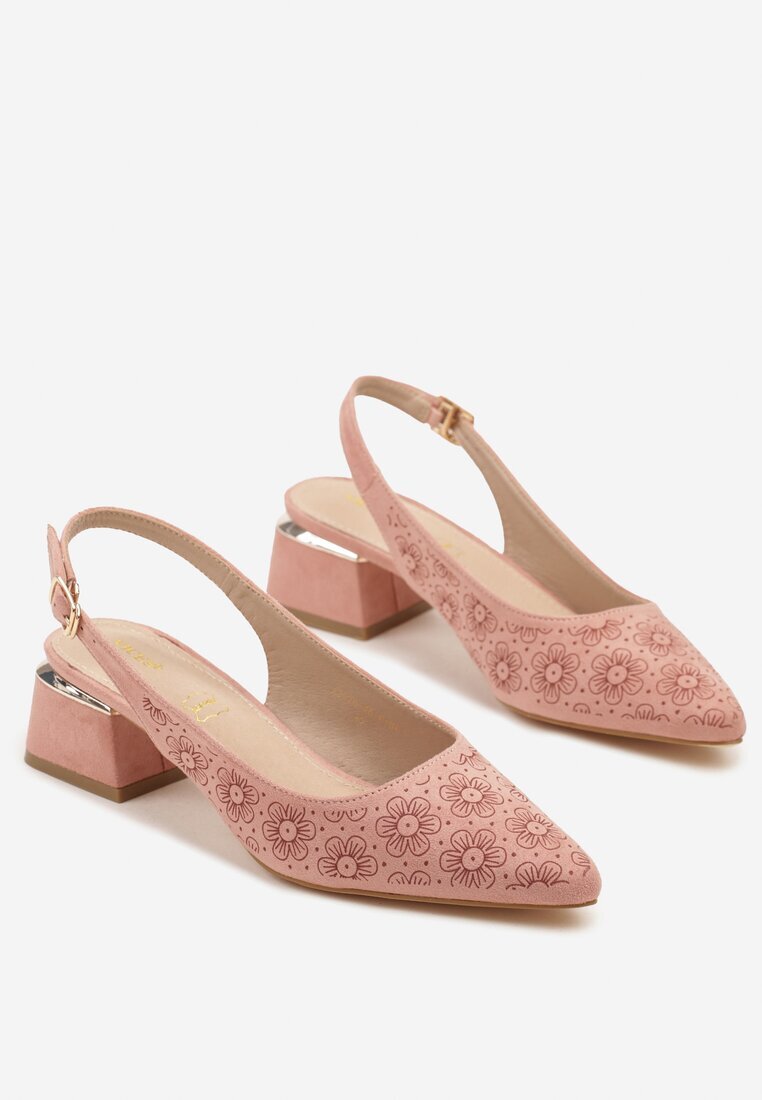 vices Sandale Roz pe Toc Gros Slingback cu Branț din Piele și Ornament Metalic Ciariloria