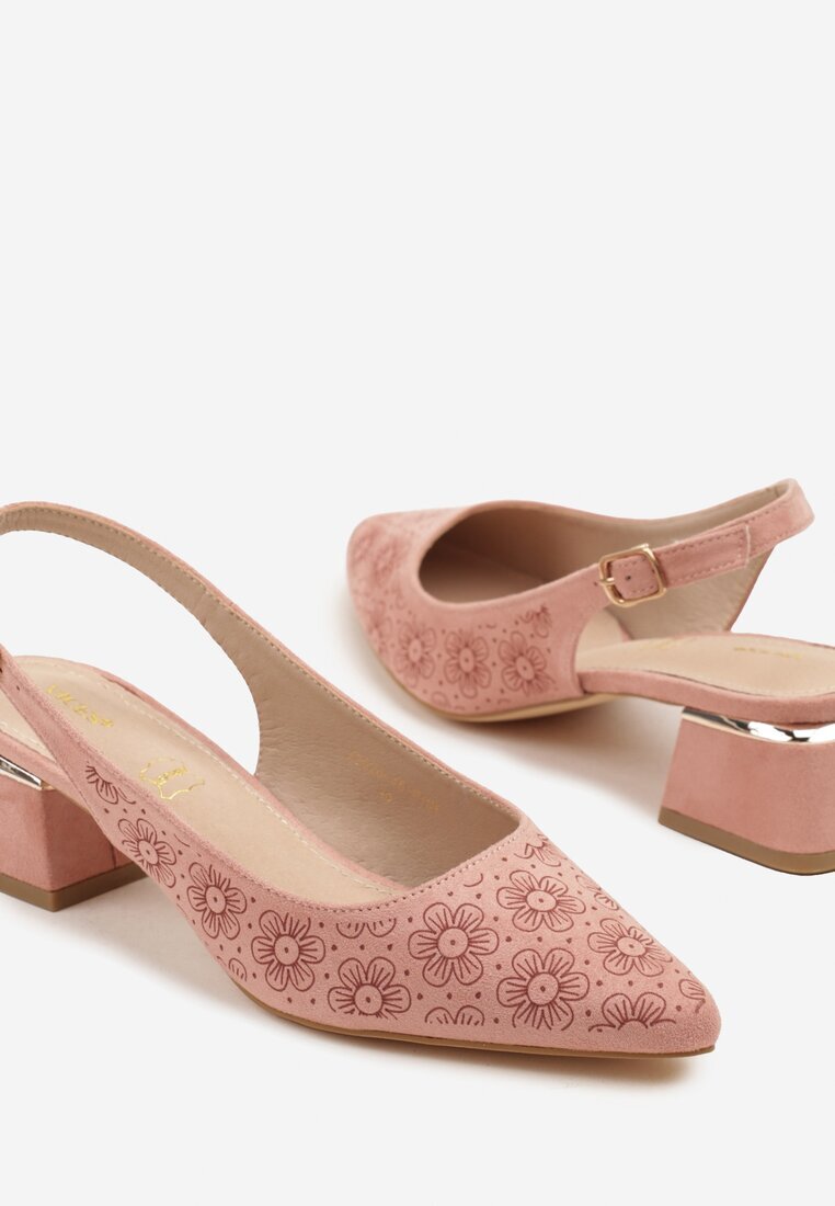 vices Sandale Roz pe Toc Gros Slingback cu Branț din Piele și Ornament Metalic Ciariloria
