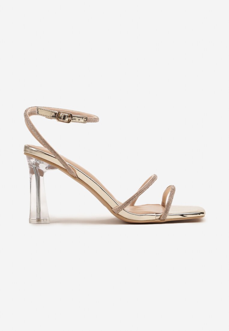 vices Sandale Șampanie Decorate cu Zirconiu pe Toc Transparent Stiletto Nativira