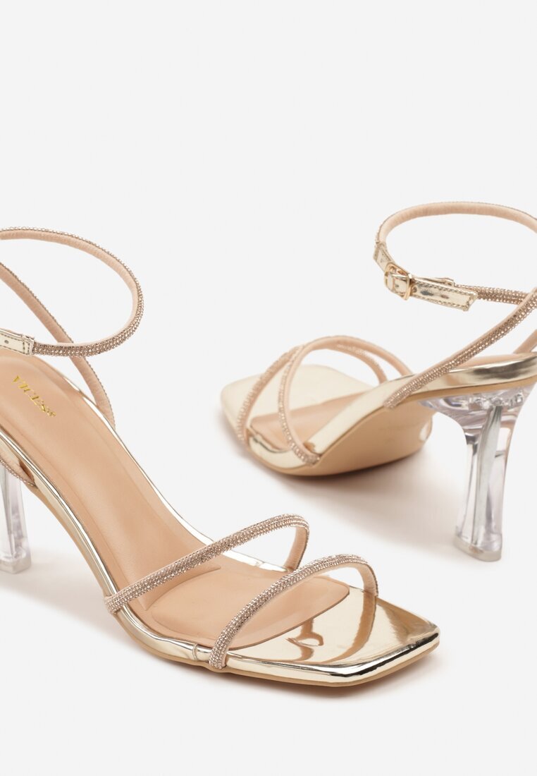 vices Sandale Șampanie Decorate cu Zirconiu pe Toc Transparent Stiletto Nativira
