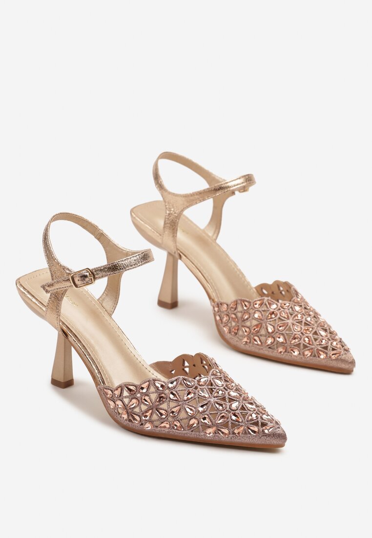 vices Sandale Șampanie Decupate cu Toc Stiletto Decorate cu Zirconii Nilathra
