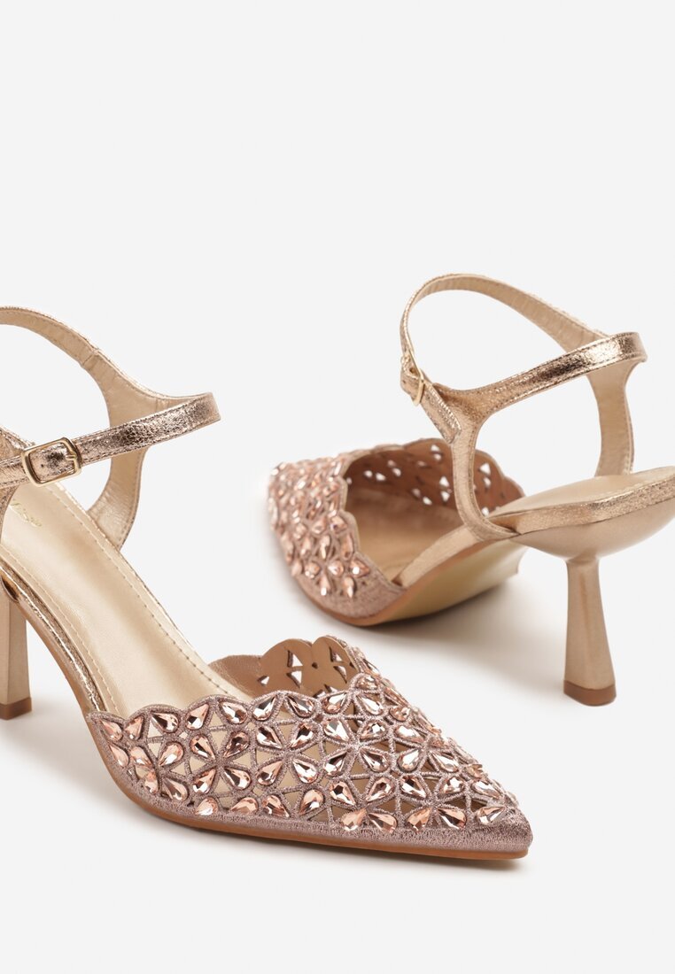 vices Sandale Șampanie Decupate cu Toc Stiletto Decorate cu Zirconii Nilathra