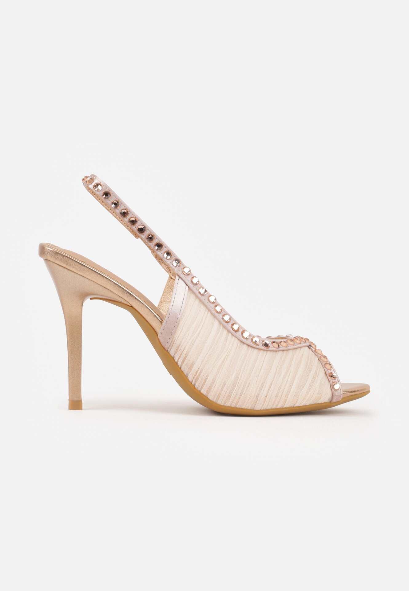 vices Sandale Șampanie Slingback din Plasă cu Toc Subțire Împodobite cu Zirconii Aethipe