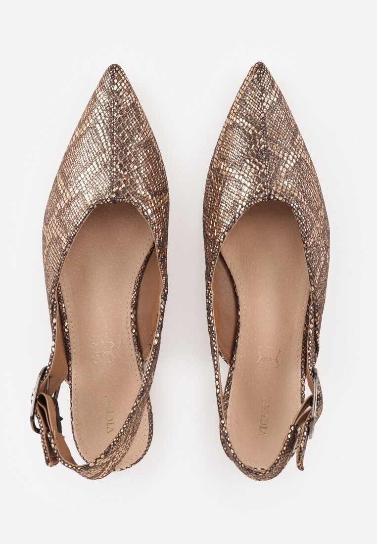 vices Sandale Șampaniu Slingback cu Branț din Piele Naturală Rallora