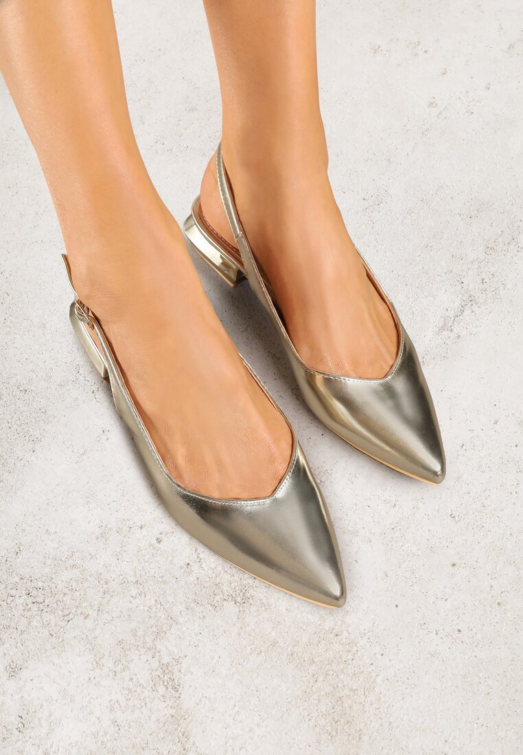 vices Sandale Slingback Aurii cu Branț din Piele Naturală Galeresa