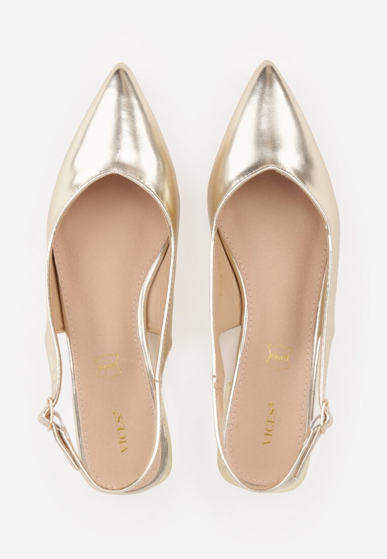 vices Sandale Slingback Aurii cu Branț din Piele Naturală Galeresa