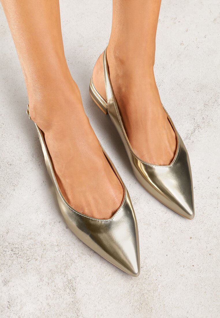vices Sandale Slingback Aurii cu Branț din Piele Naturală Lisanilis
