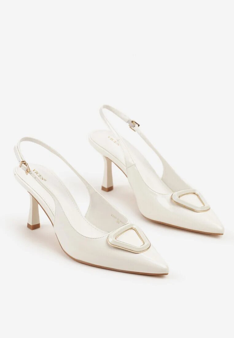 vices Sandale tip Pantofi Albe cu Toc stiletto Slingback Lăcuite cu Ornament Ataloria