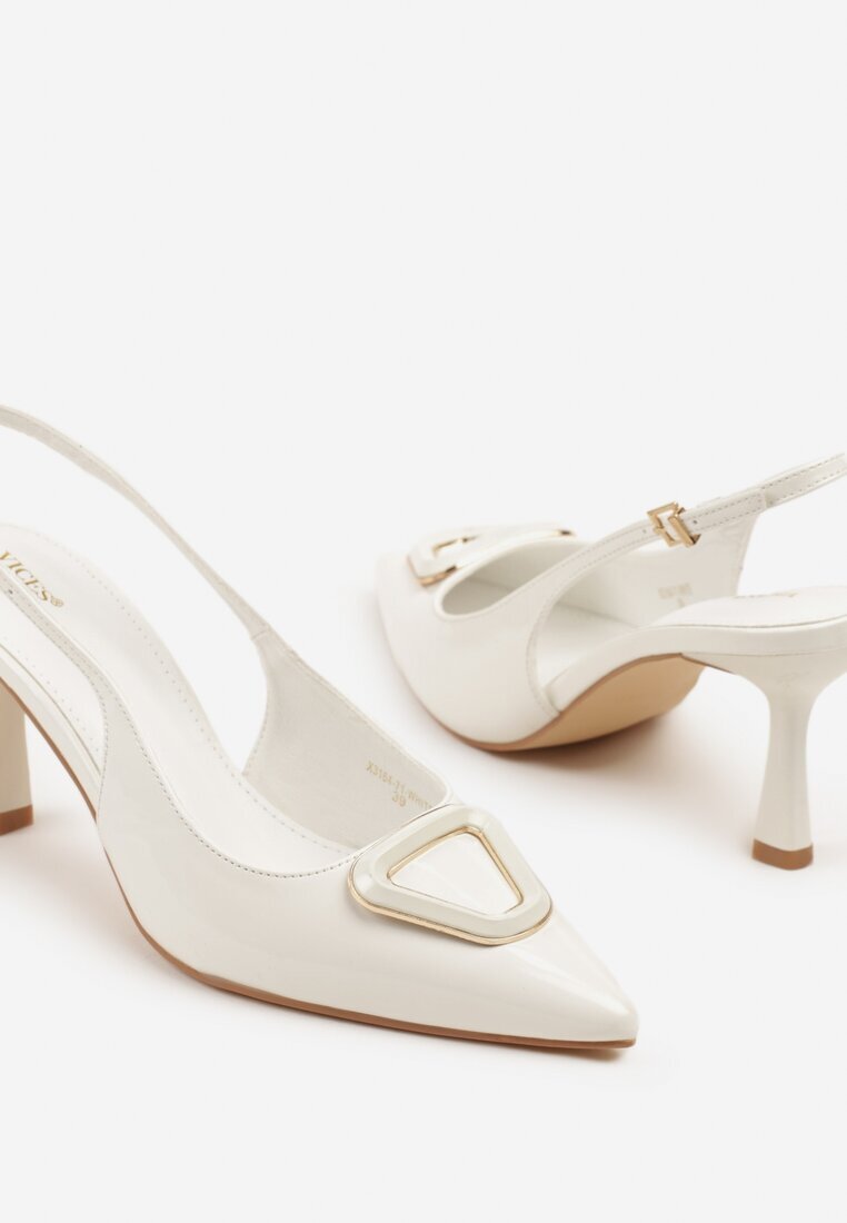 vices Sandale tip Pantofi Albe cu Toc stiletto Slingback Lăcuite cu Ornament Ataloria