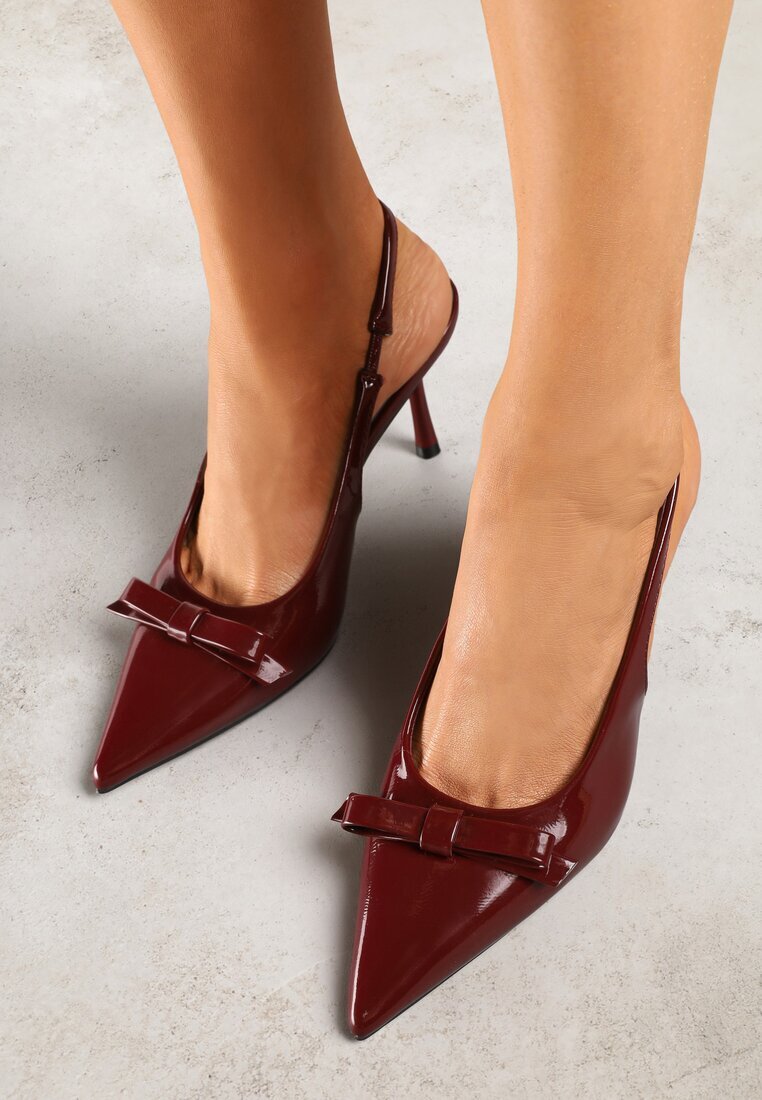 vices Sandale Visinii Lăcuite cu toc stiletto Tip Slingback cu fundă Dorozia