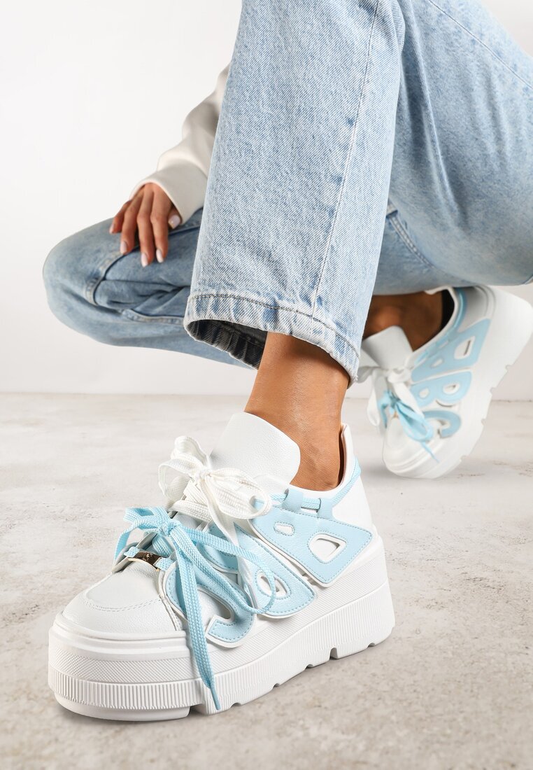 vices Sneakers Alb-Albastre cu talpă plată cu aplicație geometrică Nelenith