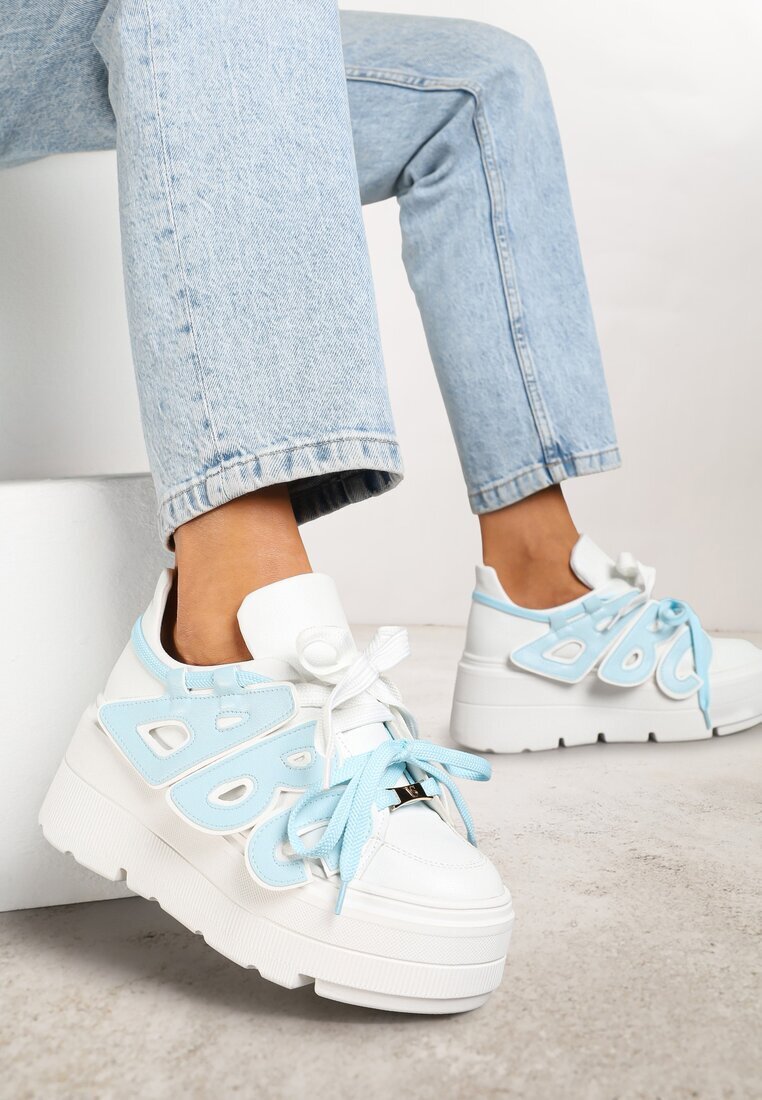 vices Sneakers Alb-Albastre cu talpă plată cu aplicație geometrică Nelenith