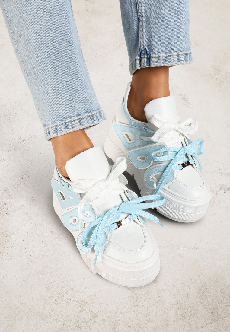 vices Sneakers Alb-Albastre cu talpă plată cu aplicație geometrică Nelenith