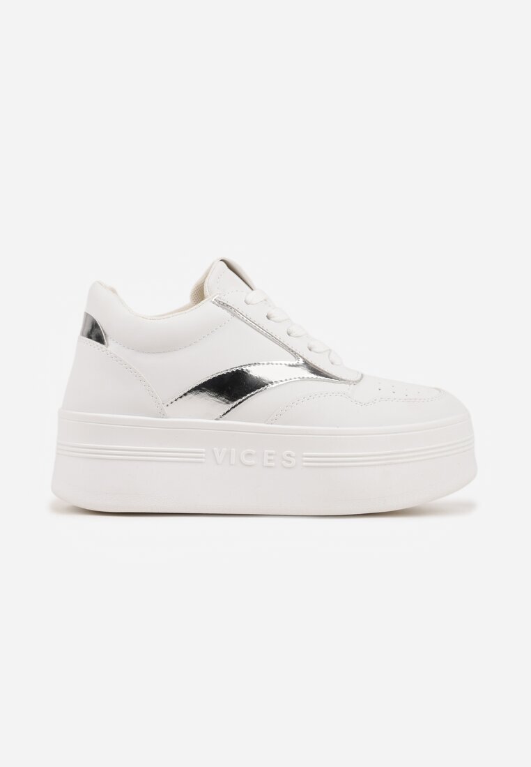 vices Sneakers Alb-Argintii cu șireturi pe platformă cu benzi metalice Neliawen