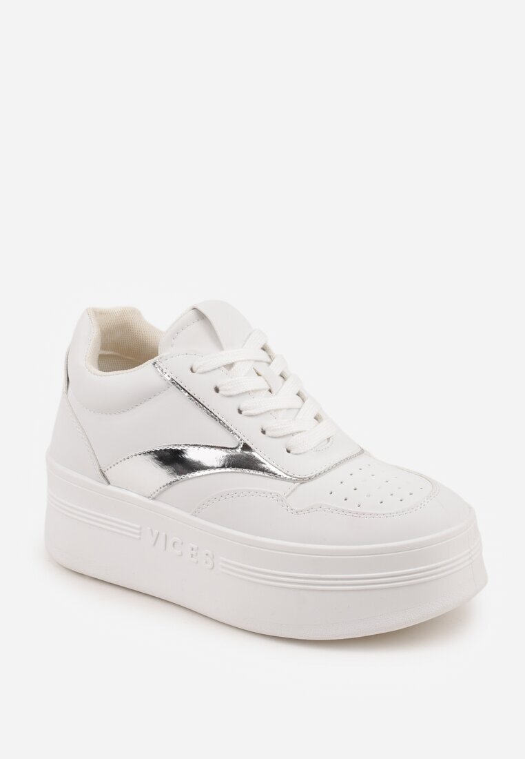 vices Sneakers Alb-Argintii cu șireturi pe platformă cu benzi metalice Neliawen