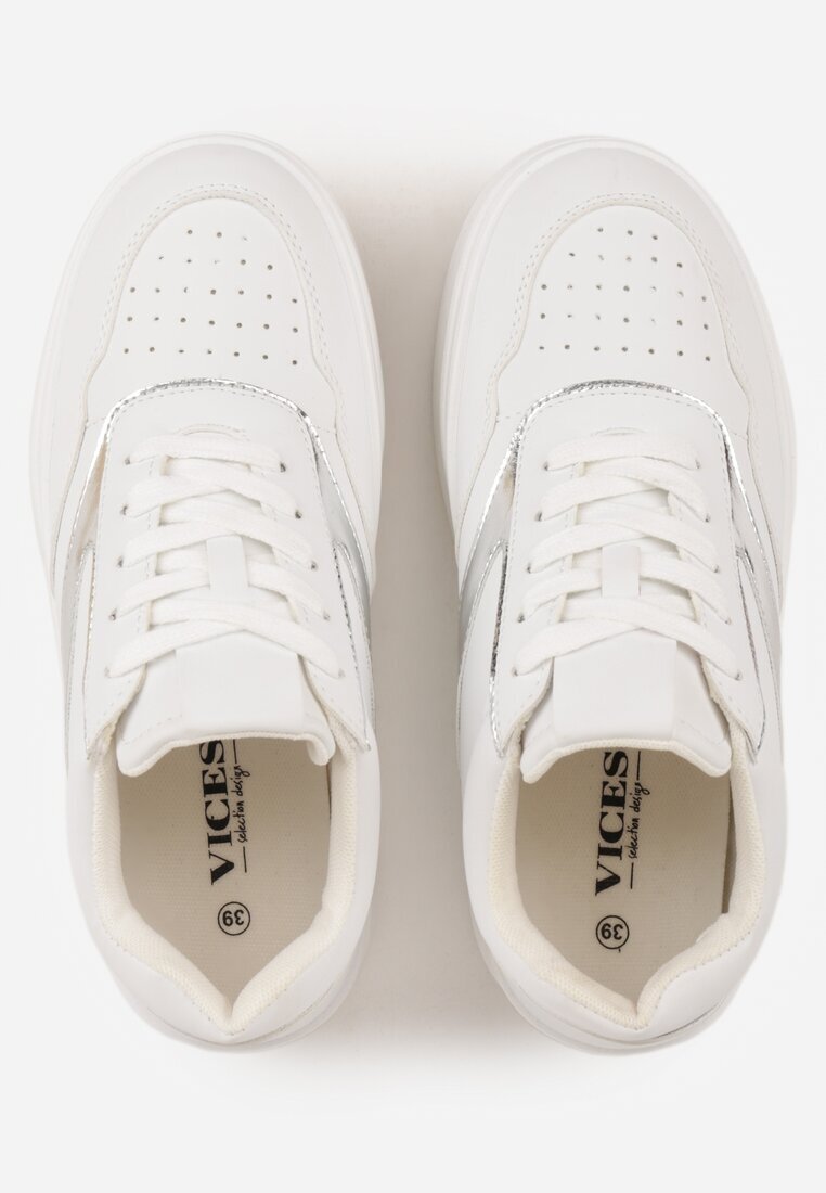 vices Sneakers Alb-Argintii cu șireturi pe platformă cu benzi metalice Neliawen