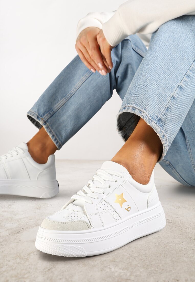 vices Sneakers Albi-Aurii pe Platformă cu Steluță Fenarra