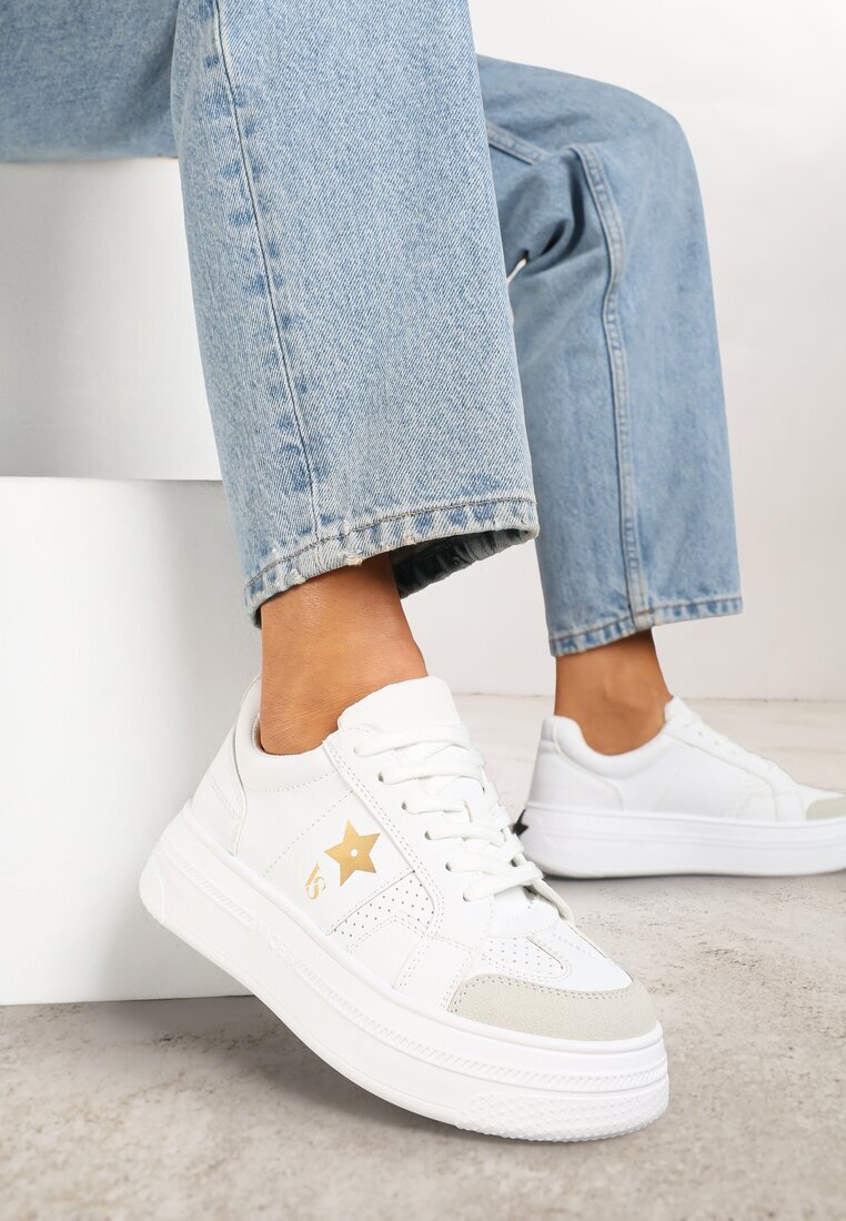vices Sneakers Albi-Aurii pe Platformă cu Steluță Fenarra